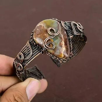 Натуральный драгоценный камень хризопраз, регулируемый браслет ручной работы из медной проволоки L5n72