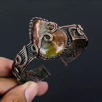 Натуральный драгоценный камень хризопраз, регулируемый браслет ручной работы из медной проволоки S1I74