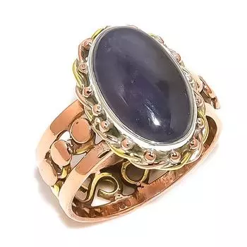 Натуральный драгоценный камень иолит, двухцветное ювелирное кольцо из стерлингового серебра 925 пробы S.9 j2r54