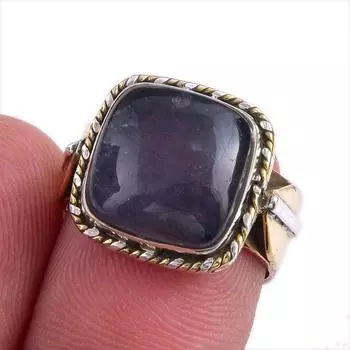 Натуральный драгоценный камень иолит, двухцветное ювелирное кольцо из стерлингового серебра 925 пробы, размер 5,5 l4l91