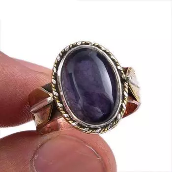 Натуральный драгоценный камень иолит, двухцветное ювелирное кольцо из стерлингового серебра 925 пробы, размер 7,5 m9W53