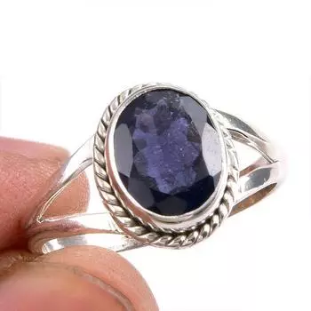 Натуральный драгоценный камень иолит, ручная работа, серебряное ювелирное кольцо 925 пробы, размер 8,5 z7A63