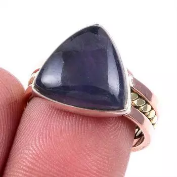 Натуральный драгоценный камень иолит ручной работы из твердого серебра 925 пробы, двухцветное кольцо, размер 7,5 США, O5q11