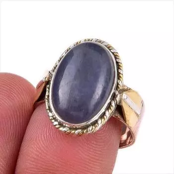 Натуральный драгоценный камень иолит, ювелирное изделие из стерлингового серебра 925 пробы, двухцветное кольцо S.8 l3p21
