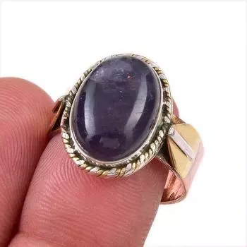 Натуральный драгоценный камень иолит, ювелирное изделие из стерлингового серебра 925 пробы, двухцветное кольцо S.9 j6C35