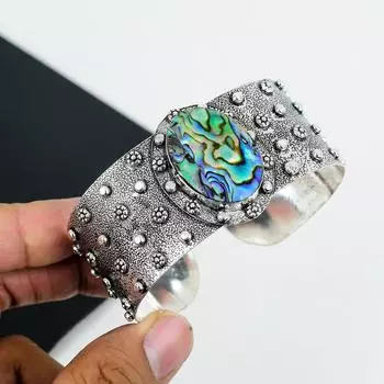 Натуральный драгоценный камень из ракушки абалон, браслет-манжета из стерлингового серебра 925 пробы, браслет из ракушки абалон, для жены, браслет унисекс, подарки на День отца 6 синий