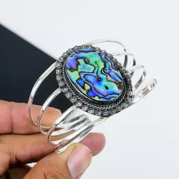 Натуральный драгоценный камень из ракушки абалон, браслет-манжета из стерлингового серебра 925 пробы, браслет из ракушки абалон, для жены, браслет унисекс, подарки для мамы 6 синий