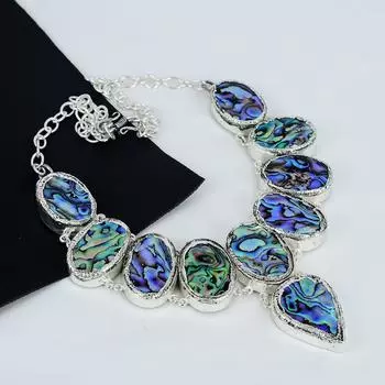 Натуральный драгоценный камень из ракушки абалон, ручная работа, серебро 925 пробы, гальванопластика, серебряное ожерелье из ракушки абалон для жены, унисекс, подарок для мамы 20 синий