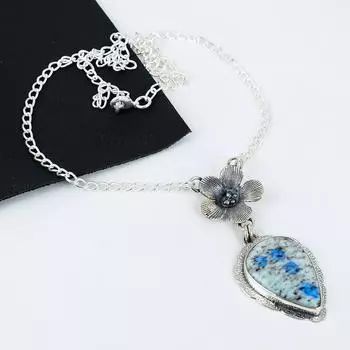 Натуральный драгоценный камень K2 Azurite, ручная работа, серебро 925 пробы, гальванопластика, цветок, серебряный кулон K2 Azurite для жены, унисекс, подарок для нее 20 синий