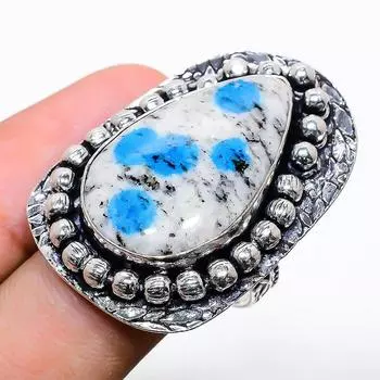 Натуральный драгоценный камень K2 Blue Azurite из стерлингового серебра 925 пробы, подарочное кольцо, размер 8,5 l2v14