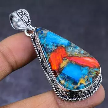 Натуральный драгоценный камень колючая устрица 925 пробы, серебряный ювелирный кулон 2,44 дюйма G5L67