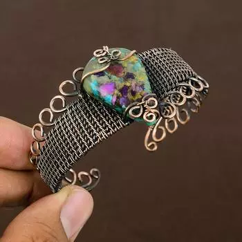 Натуральный драгоценный камень колючая устрица, браслет ручной работы из медной проволоки, регулируемый A7b24