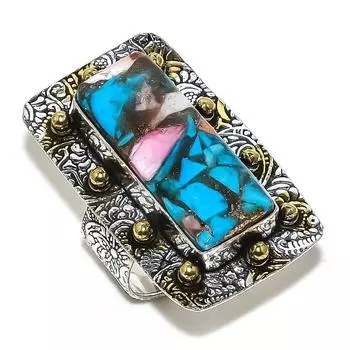 Натуральный драгоценный камень колючая устрица, двухцветное кольцо из стерлингового серебра 925 пробы, размер 6,5 g5F23