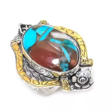 Натуральный драгоценный камень колючая устрица, двухцветное кольцо из стерлингового серебра 925 пробы, размер 8 s8P08