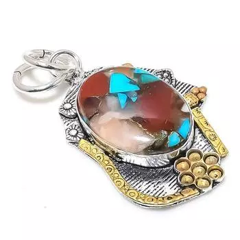 Натуральный драгоценный камень колючая устрица, двухцветный кулон из стерлингового серебра 925 пробы, размер 2,01 дюйма, G0L43