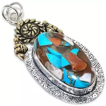 Натуральный драгоценный камень колючая устрица, двухцветный кулон из стерлингового серебра 925 пробы, 2,52 дюйма, B4M61