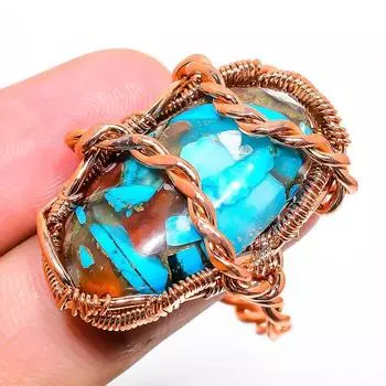 Натуральный драгоценный камень колючая устрица, подарочное кольцо ручной работы из медной проволоки, размер 9, D8N78