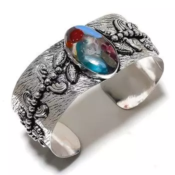 Натуральный драгоценный камень колючая устрица, стерлинговое серебро 925 пробы, регулируемый браслет-манжета K1G44