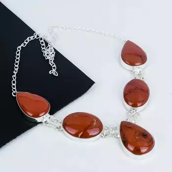 Натуральный драгоценный камень кожа яшма ожерелье ручной работы из стерлингового серебра 925 пробы, кожа яшма серебряное ожерелье для жены, унисекс ожерелье праздничный наряд подарок 20 красный