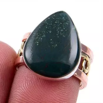 Натуральный драгоценный камень кровавик 925 пробы сплошное серебряное ювелирное изделие двухцветное кольцо S.6.5US r2j76