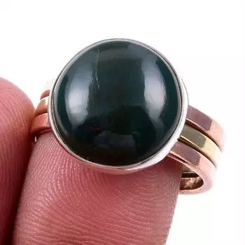 Натуральный драгоценный камень кровавик 925 пробы сплошное серебряное ювелирное изделие двухцветное кольцо S.9.5US T0L55