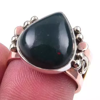 Натуральный драгоценный камень кровавик 925 пробы стерлинговое серебро ювелирные изделия двухцветное кольцо S.6.5 E0t17