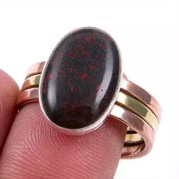 Натуральный драгоценный камень кровавик 925 пробы сплошное серебряное ювелирное изделие двухцветное кольцо S.9.5US V8H48