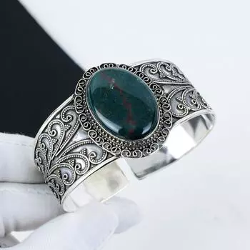 Натуральный драгоценный камень-кровавый камень, браслет-манжета из стерлингового серебра 925 пробы, браслет-кровавый камень, для жены, браслет унисекс, подарки на День благодарения 6 зелёный