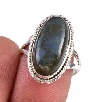 Натуральный драгоценный камень лабрадорит 925 пробы стерлинговое серебро ювелирное кольцо размер 7 e6h51