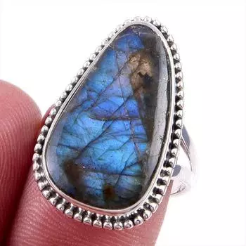 Натуральный драгоценный камень лабрадорит 925 пробы стерлинговое серебро ювелирное кольцо размер 8 H1U58