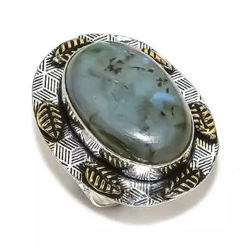 Натуральный драгоценный камень лабрадорит, двухцветное кольцо из стерлингового серебра 925 пробы, размер 7,5 L5N38