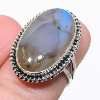Натуральный драгоценный камень лабрадорит, ручная работа, ювелирное кольцо из цельного серебра 925 пробы, размер 6 b9o42
