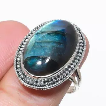 Натуральный драгоценный камень лабрадорит, ручная работа, ювелирное кольцо из цельного серебра 925 пробы, размер 8, k1Q97