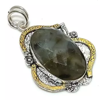 Натуральный драгоценный камень лабрадорит, стерлинговое серебро 925 пробы, двухцветный кулон 2,25 дюйма g6H84