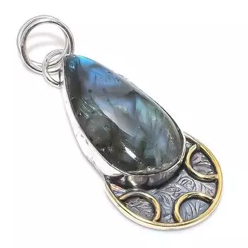 Натуральный драгоценный камень лабрадорит, стерлинговое серебро 925 пробы, двухцветный кулон 2,25 дюйма n0T07