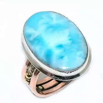 Натуральный драгоценный камень Ларимар 925 пробы, ювелирное изделие из серебра, двухцветное кольцо, размер 9,5 I9l04