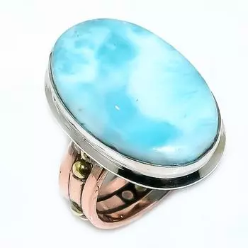 Натуральный драгоценный камень Ларимар 925 пробы стерлинговое серебро ювелирные изделия двухцветное кольцо размер 7.5 p6D53