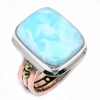 Натуральный драгоценный камень Ларимар 925 пробы стерлингового серебра ювелирные изделия двухцветное кольцо размер 8.5 e6S75