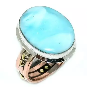 Натуральный драгоценный камень Ларимар 925 пробы, двухцветное кольцо, размер 9,5 Y5u14