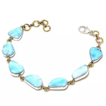 Натуральный драгоценный камень Ларимар 925 пробы, двухцветный браслет из стерлингового серебра 7-8 дюймов J3o83