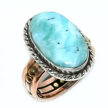 Натуральный драгоценный камень Ларимар 925 пробы, подарочное двухцветное кольцо из чистого серебра S.10 w7p24