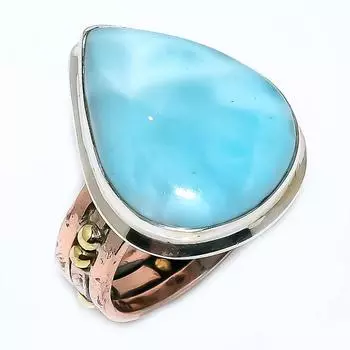 Натуральный драгоценный камень Ларимар 925 пробы, подарочное двухцветное кольцо S.10 u4j55