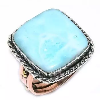 Натуральный драгоценный камень Ларимар из стерлингового серебра 925 пробы, подарочное двухцветное кольцо S.10 d0q63