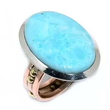 Натуральный драгоценный камень Ларимар из твердого серебра 925 пробы, подарочное двухцветное кольцо S.10 K6U13