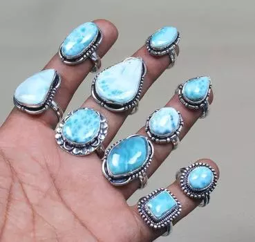 Натуральный драгоценный камень Ларимар, кольца ручной работы, ювелирные изделия, подарки, кольца для женщин, размер 6–10 6-10Mix синий