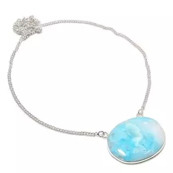 Натуральный драгоценный камень Ларимар, ручная работа, ожерелье из стерлингового серебра 925 пробы, 18 дюймов I2T24