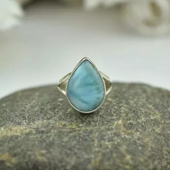 Натуральный драгоценный камень ларимар, твердое кольцо из стерлингового серебра 925 пробы, женское кольцо с камнем по случаю рождения, кольцо в стиле бохо, кольцо с безелем, ювелирные изделия ручной работы 6