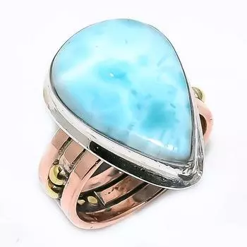 Натуральный драгоценный камень Ларимар, ювелирное изделие из стерлингового серебра 925 пробы, двухцветное кольцо, размер 6,5 H7v86