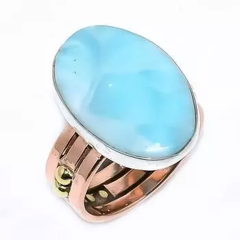 Натуральный драгоценный камень Ларимар, ювелирное изделие из стерлингового серебра 925 пробы, двухцветное кольцо, размер 6,5 z1U60