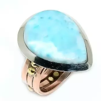 Натуральный драгоценный камень Ларимар, ювелирное изделие из стерлингового серебра 925 пробы, двухцветное кольцо, размер 7,5 D9Q87